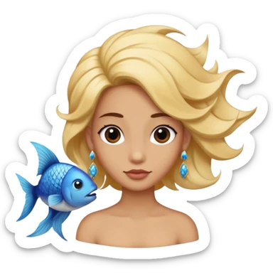 earring  wearing fish with hair sticker