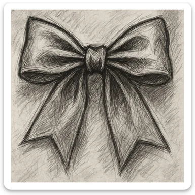 pink gothic bow, pencil sketch style, detailed line art, monochrome sticker