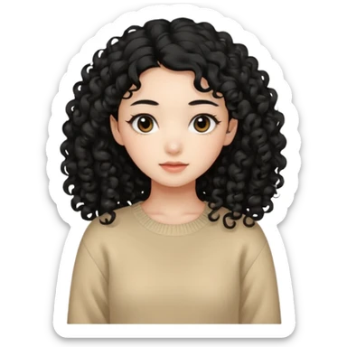Beautiful girl,Black hair, curly long hair,Black eyes,Chinese, beige sweater  sticker