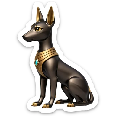  Thin Short-eared Black fur beautiful female robo anubis puppy statue posed  sticker