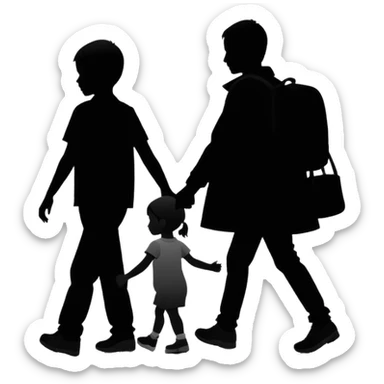 child silhouette walking away from a larger parent silhouette sticker