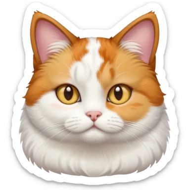 calico and white cat with small head, hazel eyes, and short but chubby body sticker