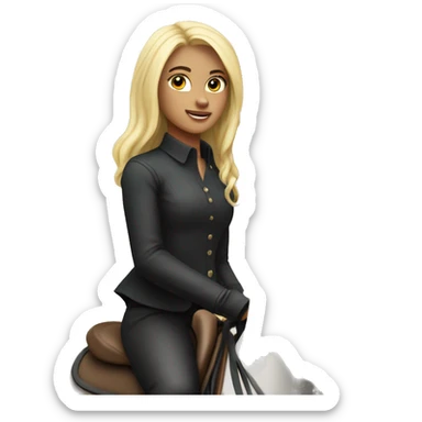 Girl with blonde hair on horseback darkbay horse with black mane sticker