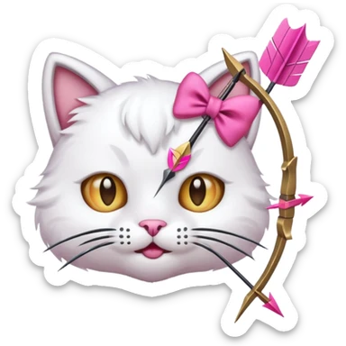 Emoji cat head white emoji with pink bow and arrow sticker