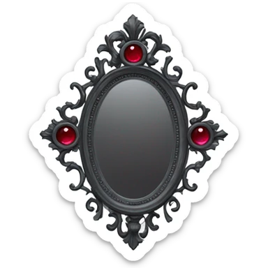 "A Victorian-era Gothic mirror with a black frame, gray-tinted glass, and a red ruby accent."
 sticker