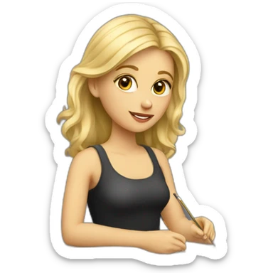 Blonde Girl studying in art school sticker