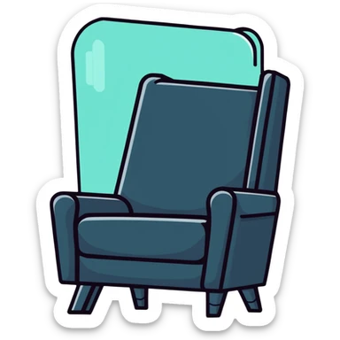 angled smartphone with a large, visible armchair image on its screen, product detail view, with sparkle emoji on the left side sticker