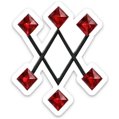 Geometric design featuring four red diamonds arranged in the shape of a heart. The diamonds are separated by black lines, forming a slight cross outline in the center of the heart. simplifying the details to make it clear and recognizable at a small size. sticker