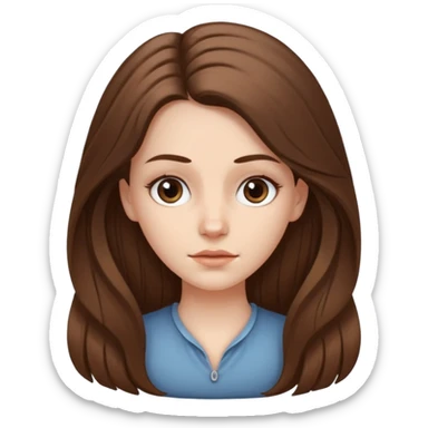 a white girl, face oval not so full, brown long hair, hairstyle: holding half hair back with two medium tall strands of hair on her face, her eyes brown a bit drawn  sticker