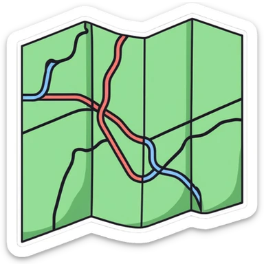 Folded map icon with subtle relationship paths drawn across it, symbolizing personal exploration of love and attraction patterns sticker