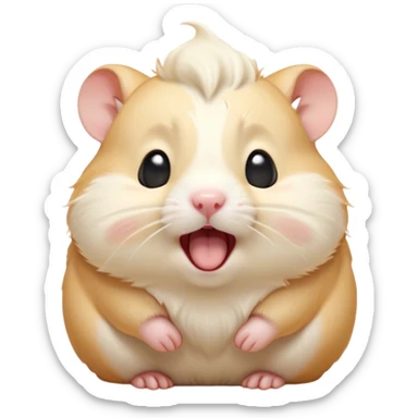 Cinematic Cute Yawning Cream Hamster Portrait Emoji, Head tilted slightly with a dramatic, wide-open yawn, showcasing a soft, pristine cream fur with tiny droopy ears, round dark eyes barely open in drowsy contentment, Simplified yet irresistibly adorable features, highly detailed, glowing with a soft, cozy glow, high shine, relaxed yet expressive, stylized with a touch of whimsy, bright and endearing, soft glowing outline, capturing the essence of a sleepy yet affectionate hamster, so drowsy it feels like it could stretch out of the screen and curl up for a nap! sticker