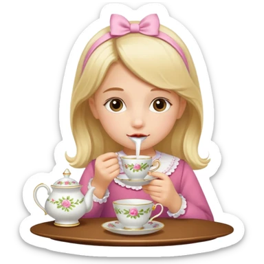 Little girl drinking from a teacup at a tea party sticker