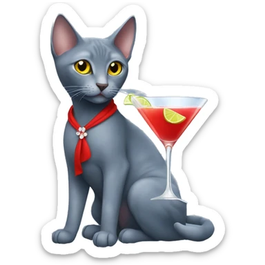 Russian blue cat wearing a red bikini drinking a martini sticker