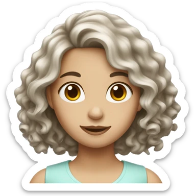 A girl with Brown wavy hair and white skin sticker