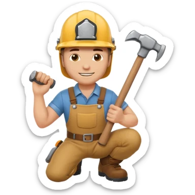 an happy white man with helmet kneeling and knocking with a hammer sticker
