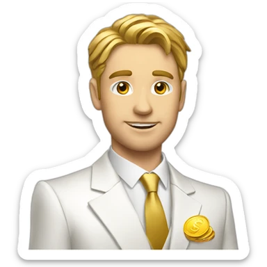 Posh-man-with-white-suit-holding-golden-coins sticker