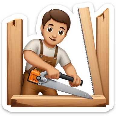 man cutting wood using a handsaw sticker