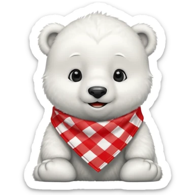 baby polar bear wearing a red and white checkered Neckerchief sticker