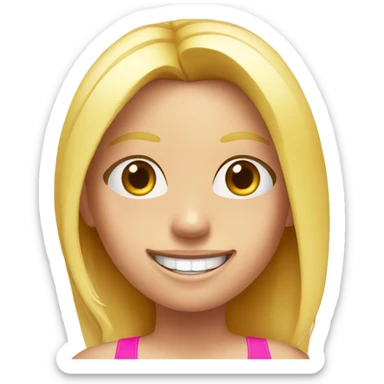 blonde girl in pink swimsuit have a great tan and white tooth  sticker
