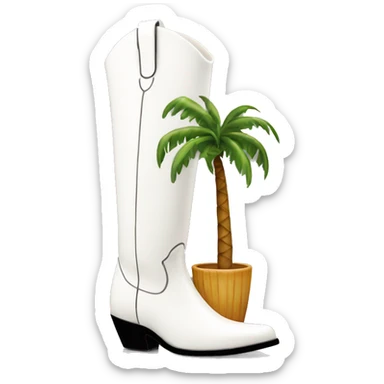 White cowgirl boot vase with palm tree  sticker