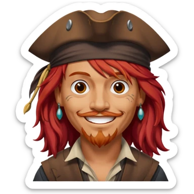 Jack Sparrow smiling, red hair sticker