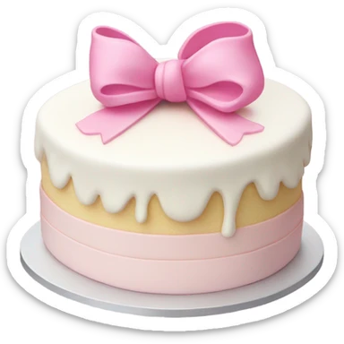 white cake with a pink bow sticker