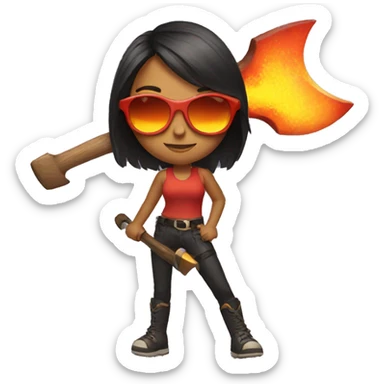 girl with sunglasses and with fire axe  sticker