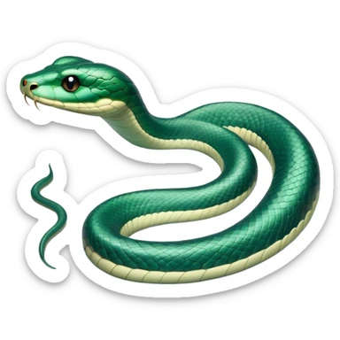 Cinematic Noble Chinese Water Snake Portrait Emoji, Poised and graceful, with a slender, sinuous build and a sleek, iridescent coat of muted greens and blues, deep-set soulful eyes, Simplified yet sharp and sophisticated features, highly detailed, glowing with a soft, dignified aquatic glow, high shine, intelligent and fluid, stylized with an air of waterborne elegance, focused and attentive, soft glowing outline, capturing the essence of a watchful and confident water snake that feels as though it could glide out of the screen with effortless authority! sticker