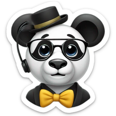 geek funy panda with a monocle with headphone sticker