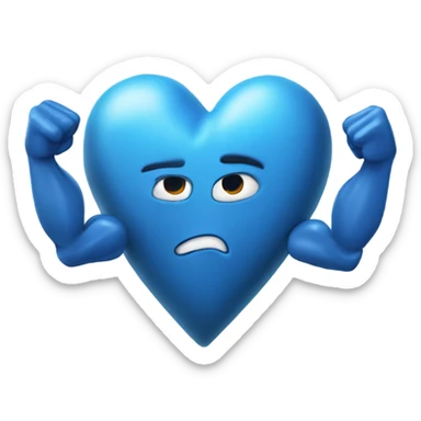 Blue love heart with muscles ￼ sticker