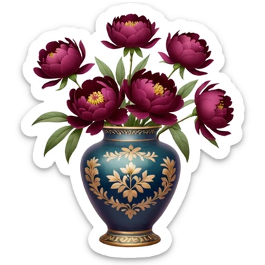 burgundy peonies in a vintage vase sticker