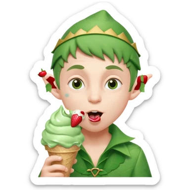 
A young elf boy in leafy clothes licking a triple-scoop ice cream with wide eyes.
baby elf with strawberry ice cream




 sticker