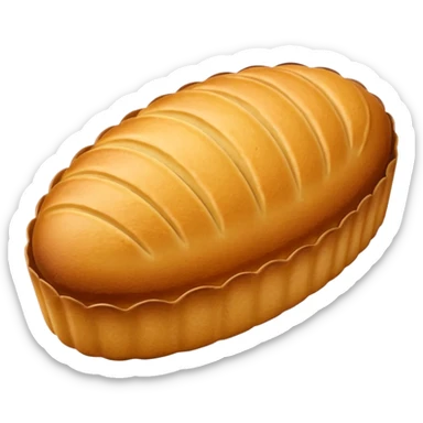 A madeleine pastry. Oval shaped. With scalloped single edge. sticker