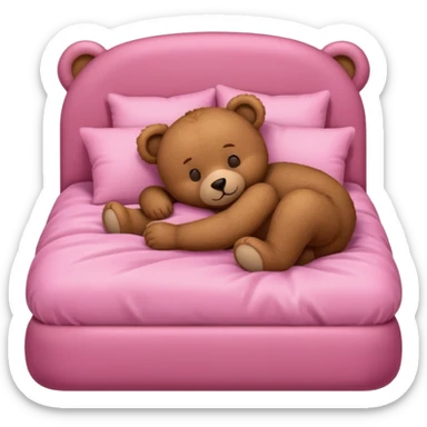 Brown Teddy bear sleeping in pink bed sticker