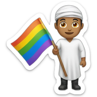 Arabic man holding rainbow flag sticker