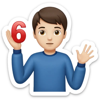 A boy shrugging with the number 6 over one hand and the number 7 over the other  sticker