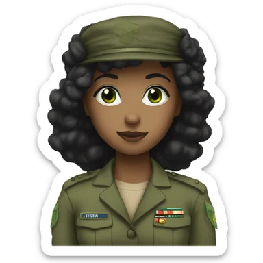military girl with black hair and green eyes  sticker
