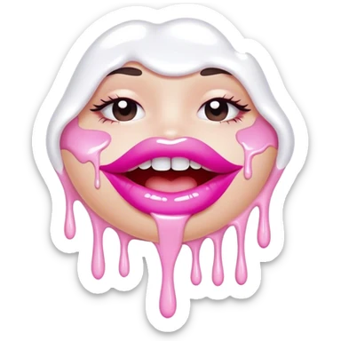 Floating pink glossy lips with very white paint dripping off sticker