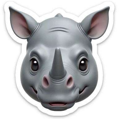 Cinematic Comical Rhinoceros Portrait Emoji, Head tilted dramatically with an exaggeratedly amused expression, featuring a striking, glossy slate-gray hide with a boldly textured horn, wide, expressive eyes filled with playful disbelief, Simplified yet hilariously expressive features, highly detailed, glowing with a slightly sassy glow, high shine, dramatic yet playful, stylized with an air of cheeky wild mischief, bright and endearing, soft glowing outline, capturing the essence of a spirited and over-the-top rhinoceros, so meme-worthy it feels like it could charge its way into internet fame instantly! sticker