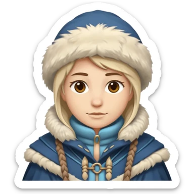 Fantasy human emoji portrait, simple winter mantle with fur trim on shoulders, northern winter vibe, restrained colors, clean flat emoji design, male/female variant
 sticker