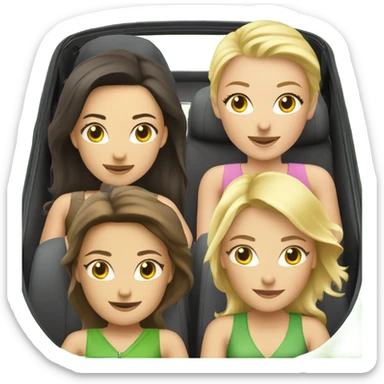 Two Caucasian blonde girls and two Caucasian brunette girls in a green convertible sticker