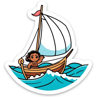 Moana sailing on her boat with ocean waves sticker