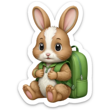 baby rabbit wear green backpack sticker