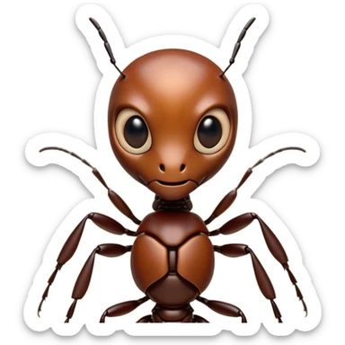 Cinematic Realistic Noble Ant Portrait Emoji, Poised and industrious, with a compact, meticulously segmented body covered in smooth, natural brown exoskeleton and focused, determined eyes rendered in lifelike detail, high shine, intelligent and resilient, styled with an air of urban diligence, focused and attentive, soft glowing outline, capturing the essence of a watchful and confident ant that appears ready to march out of the screen with unwavering authority! sticker