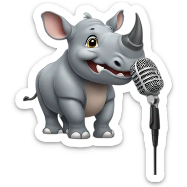 cute rhino with microphone sticker