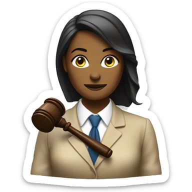 A woman lawyer with a gavel beside her sticker