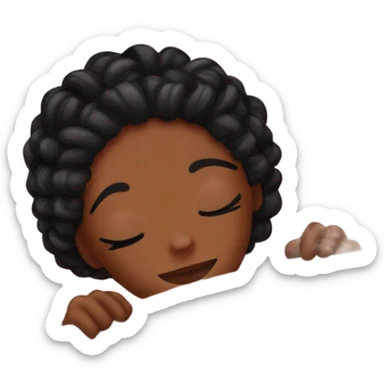 Black girl with braids sleeping, pink bed sheets and silk pillow with nice cat eye lashes sticker