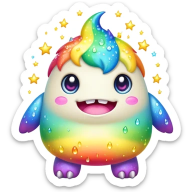 Kawaii derpy fat rainbow monster with magic sparkles, rich textures, visually rich, so lifelike that it feels like it could leap off the page at any moment sticker