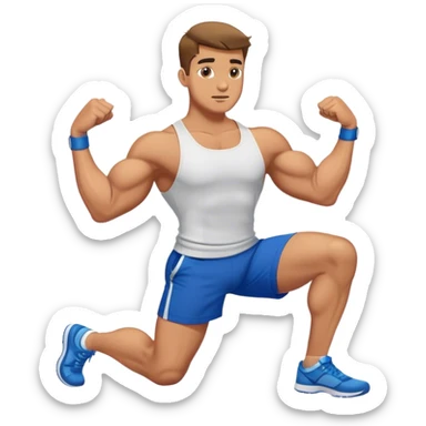 buff guy blue shorts stretching quadriceps sticker