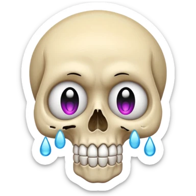 crying skull, cartoon style, expressive tears, colorful emoji style sticker